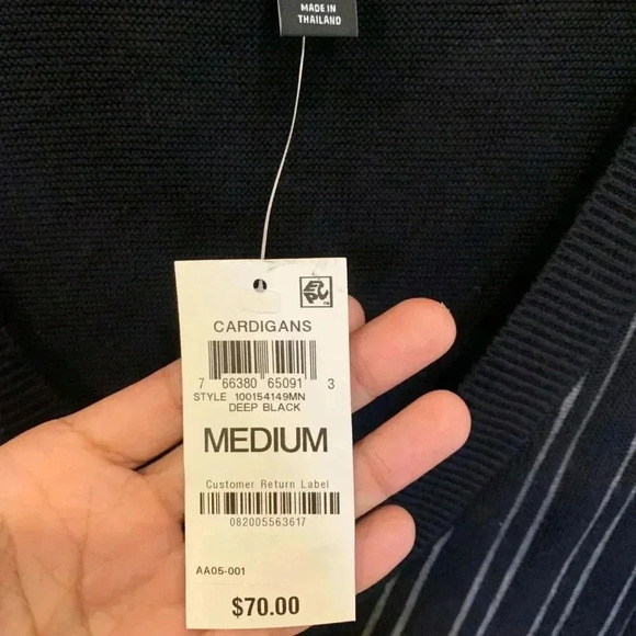 Mens Alfani Stripped Cardigan V Neck Button Down M NWT -B4 Black - Picture 3 of 6